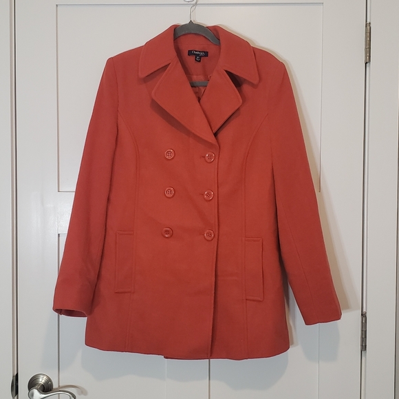 Chadwicks Jackets & Blazers - Chadwicks Wool Blend Pea Coat Double Breasted Size 10P Pockets Orange